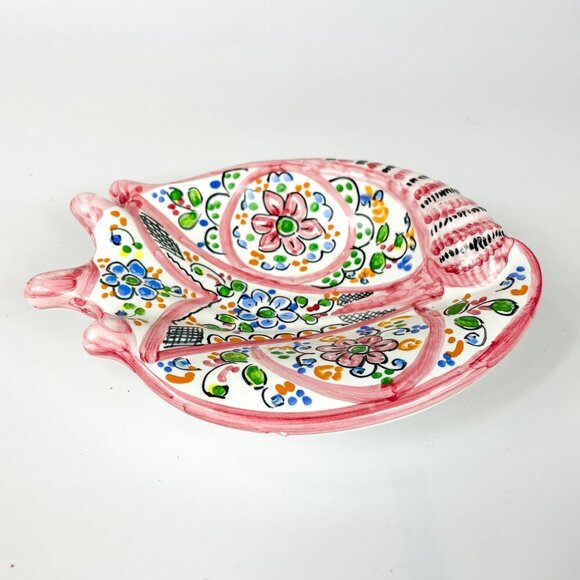 Cruz Spain Toledo Hand-Painted Ceramic Pink Floral Shell-Shaped Dish - Picture 2 of 8